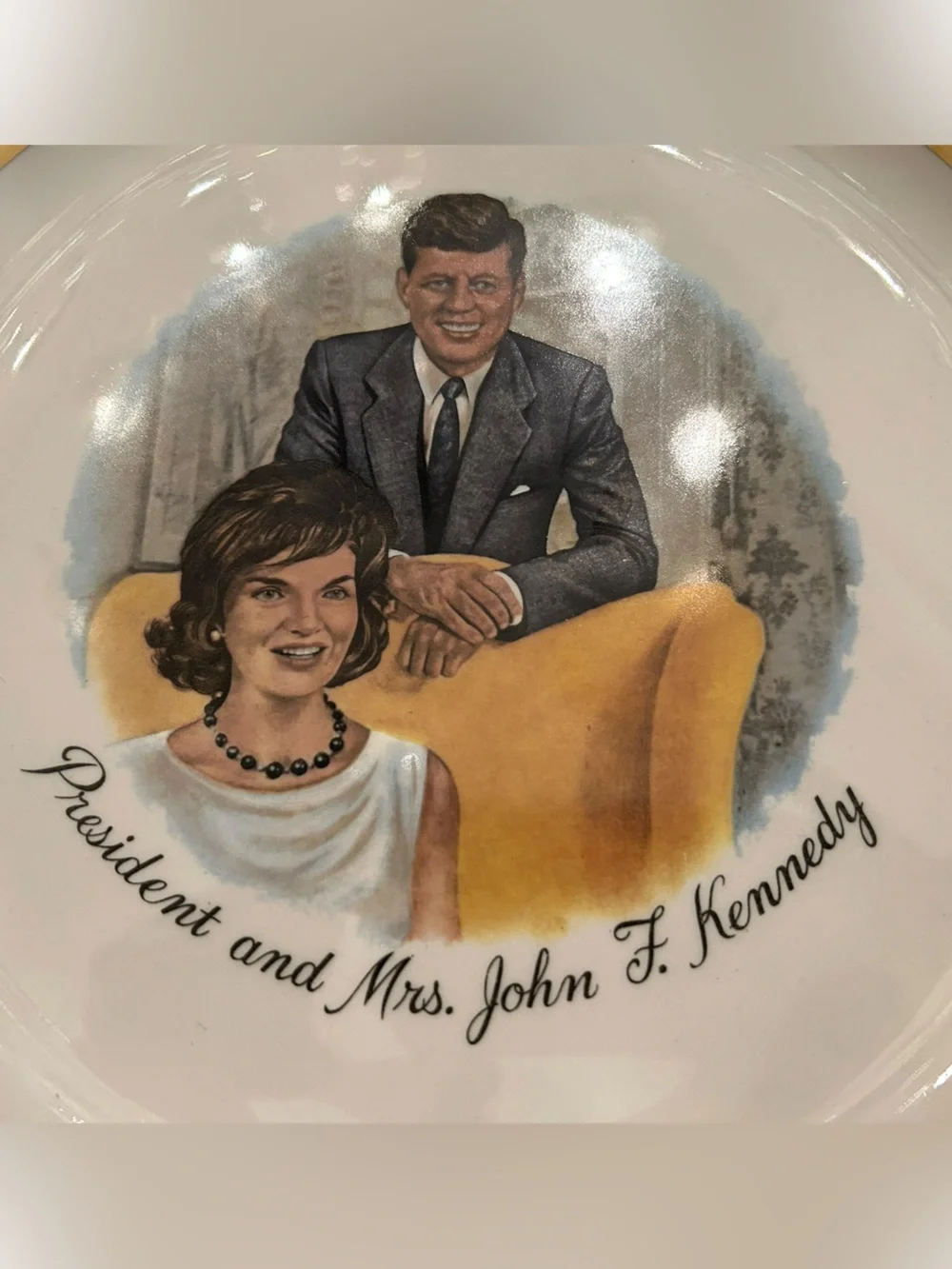 Vintage President and Mrs. John F Kennedy Gold Trim Collectors Plate